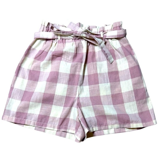 Primark Pants - Primark Checkered Paperbag tie shorts pink and white check size 2 excellent con